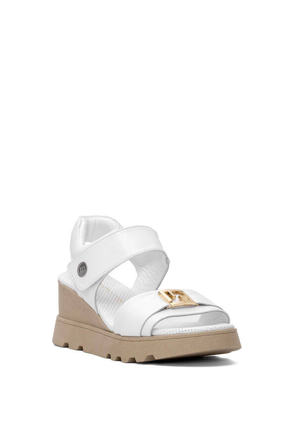 D25YS-2995 Women's Genuine Leather Padded Heel Sandals White - 2