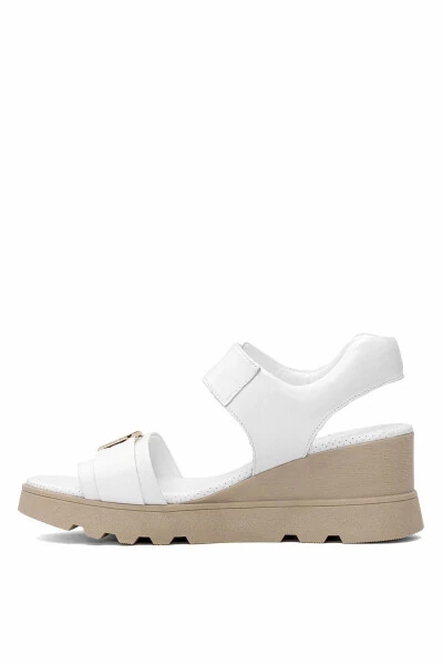 D25YS-2995 Женские настоящие кожаные босоножки на толстом каблуке белые - 3