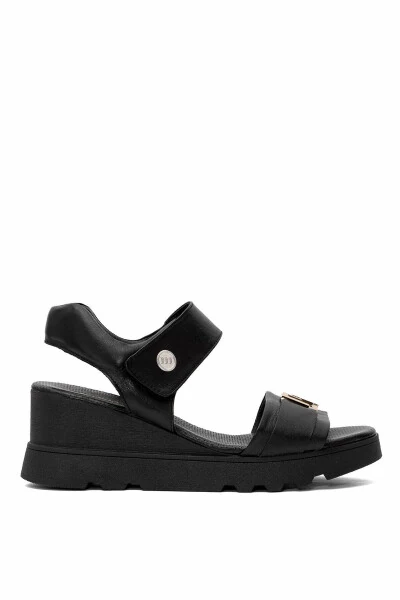 D25YS-2995 Женские настоящие кожаные сандалии на толстом каблуке, черные - MAMMAMIA