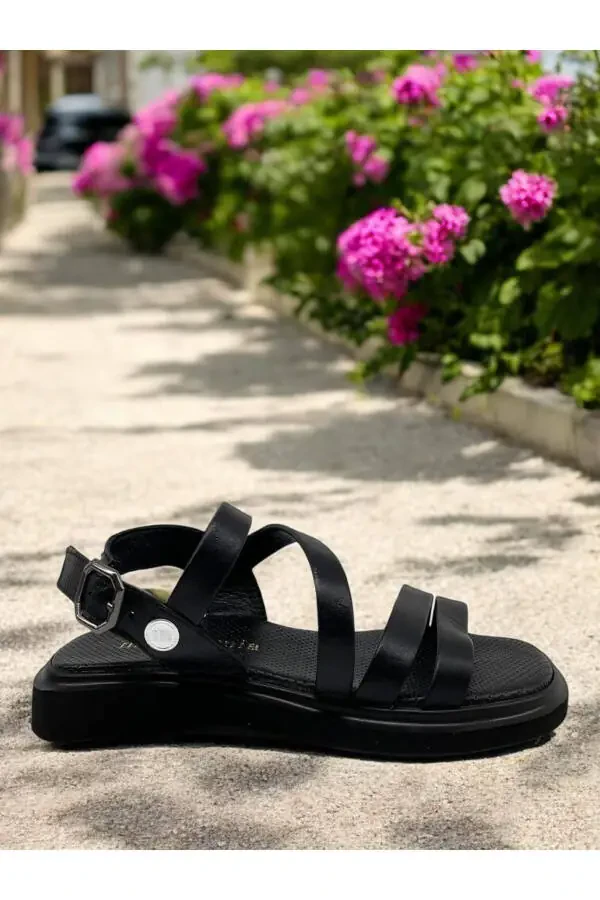 D25ys-5005 Black Genuine Leather Full Orthopedic Women's Everyday Sandal - 2