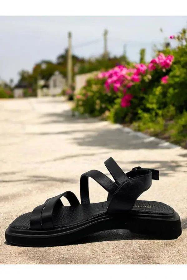 D25ys-5005 Black Genuine Leather Full Orthopedic Women's Everyday Sandal - 3