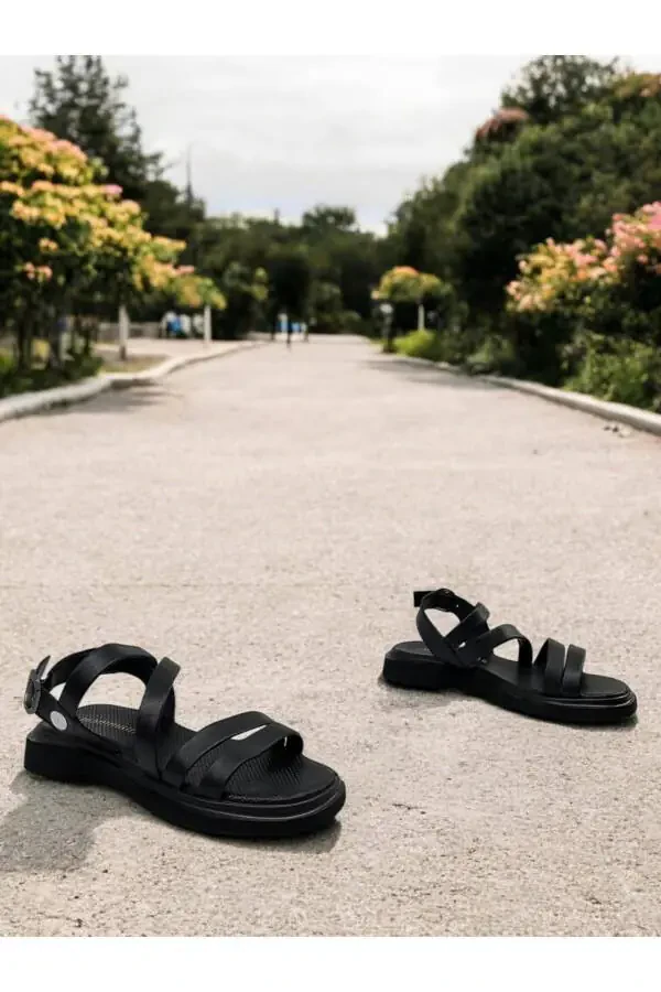 D25ys-5005 Black Genuine Leather Full Orthopedic Women's Everyday Sandal - 4