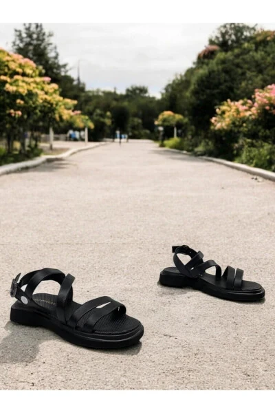 D25ys-5005 Чёрные кожаные ортопедические женские повседневные сандалии - 4