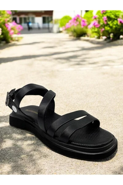 D25ys-5005 Қора ҳақиқий теридан тикилган ортопедик аёллар учун кундалик сандали - MAMMAMIA