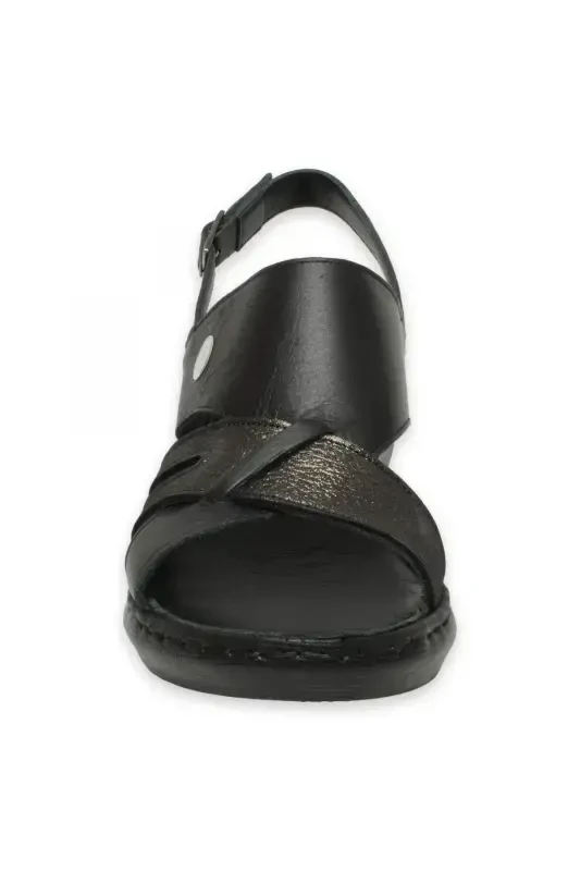 D25ys-5145 Günlük Siyah Kadın Sandalet-SİYAH PEN/ÇELİK AYS - 3
