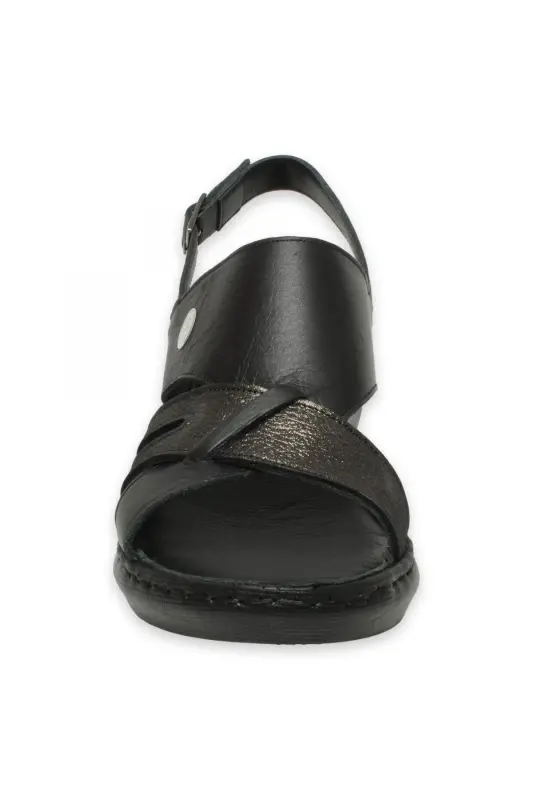 D25ys-5145 Günlük Siyah Kadın Sandalet - SİYAH PEN/ÇELİK AYS - 3