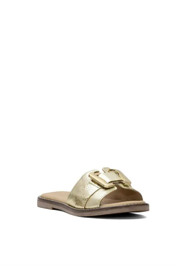 D25yt-1105 Women's Genuine Leather Flat Sandal Gold - 2