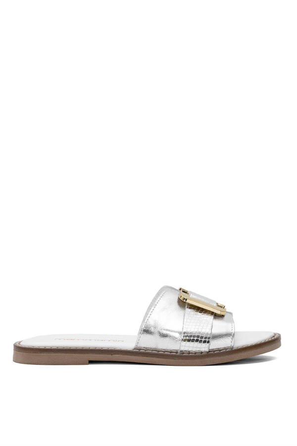 D25yt-1105 Women's Genuine Leather Flat Sandal Silver - 1
