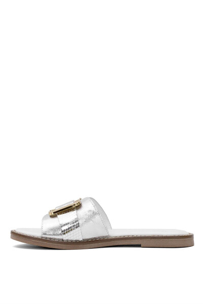 D25yt-1105 Women's Genuine Leather Flat Sandal Silver - 3