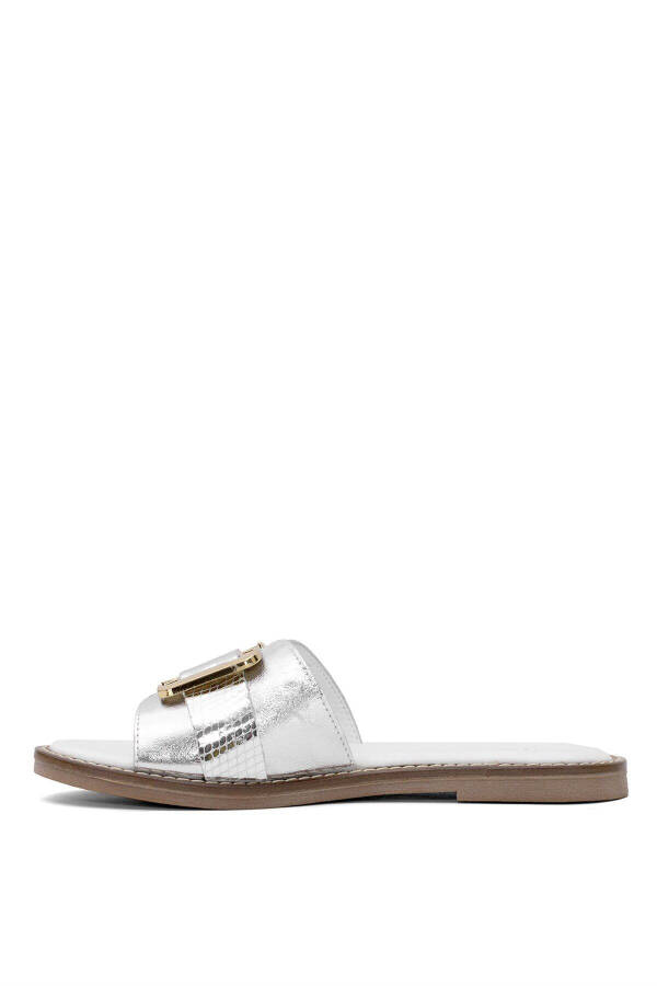 D25yt-1105 Women's Genuine Leather Flat Sandal Silver - 3