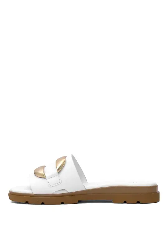 D25yt-1375 Ayollar Haqiqiy Charm Tekis Tapochka Oq-Oq - 3