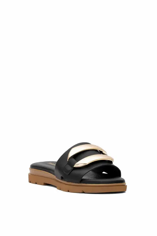 D25yt-1375 Women's Genuine Leather Flat Sandal Black - 2