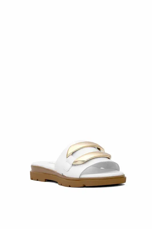 D25yt-1375 Women's Genuine Leather Flat Slippers White-White - 2