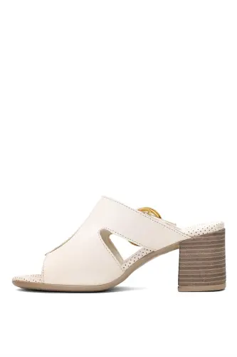 D25YT-1460 Women's Genuine Leather Heeled Slippers Bone-Bone - 3