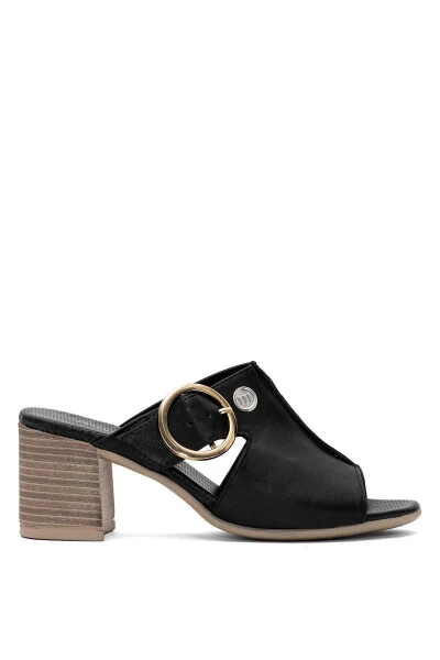 D25YT-1460 Женские кожаные туфли на каблуке чёрные - Modazone