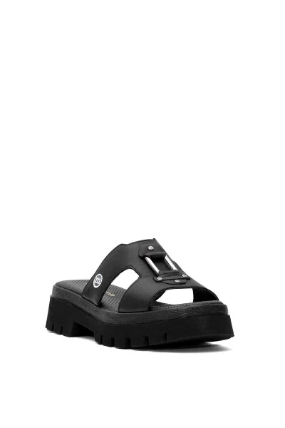 D25YT-1655 Women's Genuine Leather Heeled Sandals Black - 2