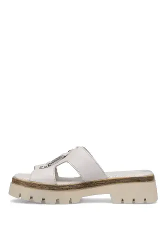 D25YT-1655 Women's Genuine Leather Heeled Slippers Cream-Cream - 3