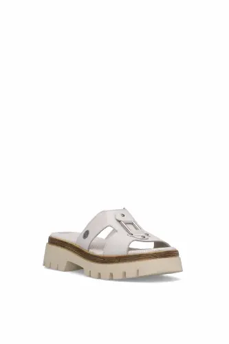D25YT-1655 Women's Genuine Leather Heeled Slippers Cream-Cream - MAMMAMIA (1)