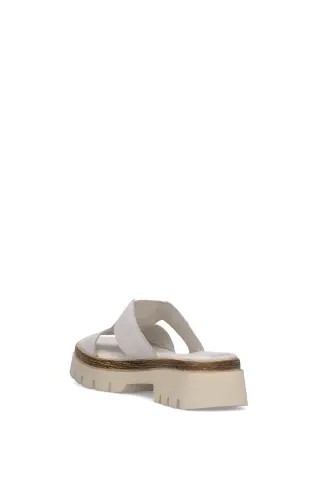 D25YT-1655 Women's Genuine Leather Heeled Slippers Cream-Cream - 4