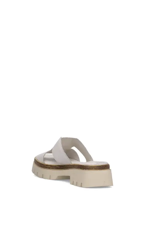 D25YT-1655 Women's Genuine Leather Heeled Slippers Cream-Cream - 4