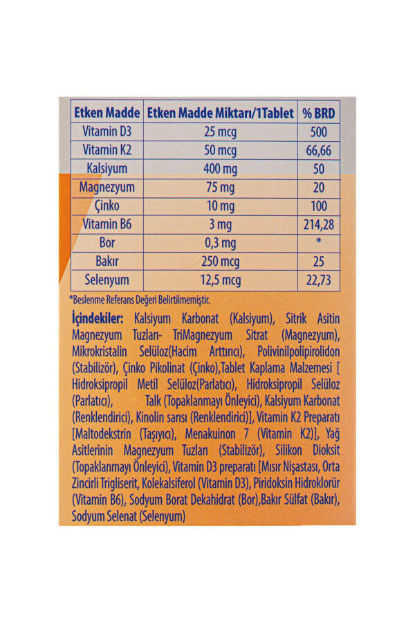 D3 & K2 & Calcium & Magnesium Citrate - 30 Film Tablet (KALSİYUM & MAGNEZYUM SİTRAT) - 2