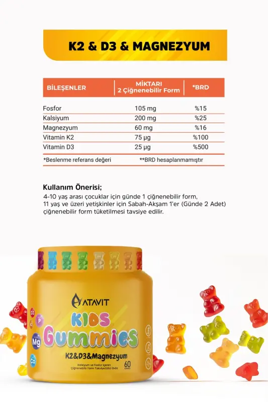 D3 K2 Magnesium Calcium Phosphorus Gummies Kids - 2