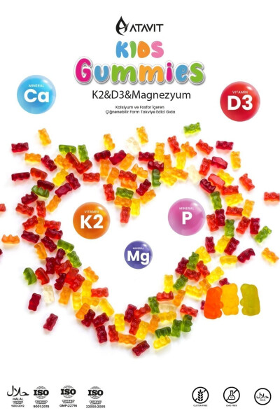 D3 K2 Magnezyum Kalsiyum Fosfor Gummy'ler Çocuklar - 1