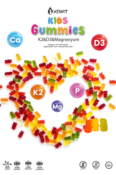 D3 K2 Magnezyum Kalsiyum Fosfor Gummy'ler Çocuklar - 5