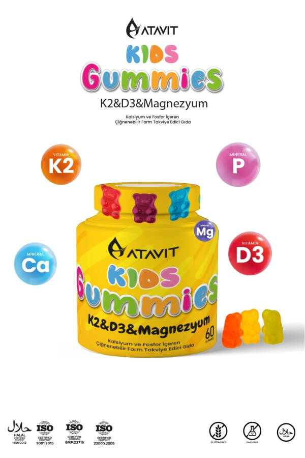 D3 K2 Magnezyum Kalsiyum Fosfor Gummy'ler Çocuklar - 7