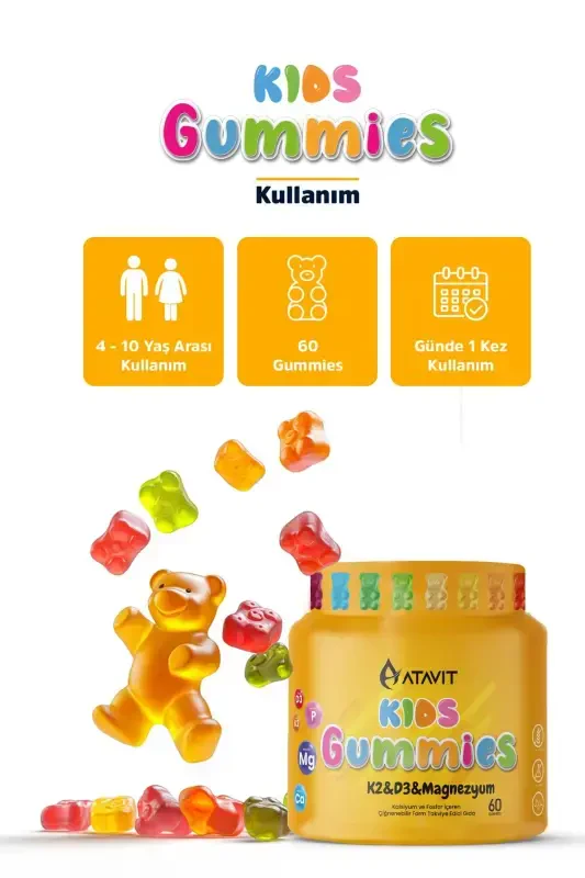 D3 K2 Magniy Kaltsiy Fosfor Gummylar Bolalar - 3