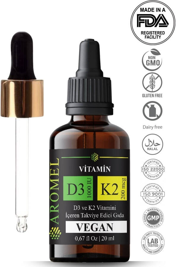 D3 K2 Vitamin | Dropper Cap | D3 1000 IU 200 mcg K2 Mix ,fda - 1