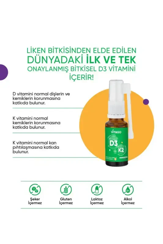D3 vitamini (1000 IU) + K2 vitamini bo'lgan 20 ml o'simlik asosidagi sprey - 2