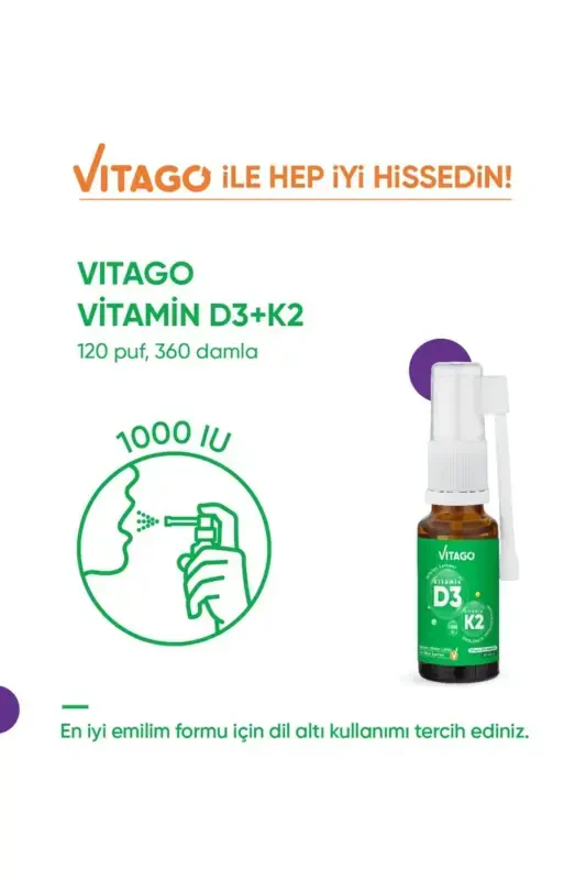D3 Vitamini (1000 IU) + K2 Vitamini İçeren 20 ml Bitkisel Bazlı Sprey - 4