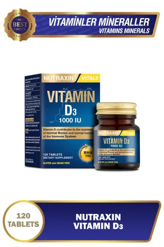 Vitamin D3 1000 IU 120 Tablet | Kolekalsiferol Formu | Kemik, Bağışıklık ve Kas Fonksiyonu Desteği - 1