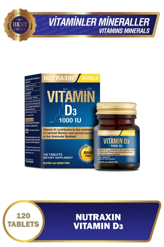 Vitamin D3 1000 IU 120 Tablet | Kolekalsiferol Formu | Kemik, Bağışıklık ve Kas Fonksiyonu Desteği - NUTRAXIN