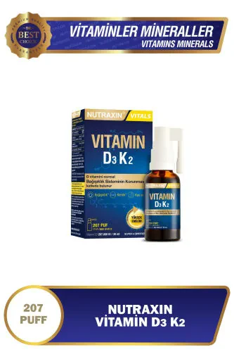 Vitals D3k2 30 Ml - 1000 Iu D3 Vitamini, 25 Mcg K2 Vitamini 207 Puf - NUTRAXIN