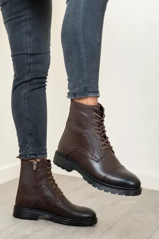 D402 Genuine Leather Cold-Proof Winter Men's Boot Rubber Sole-Brown - DAXTORS