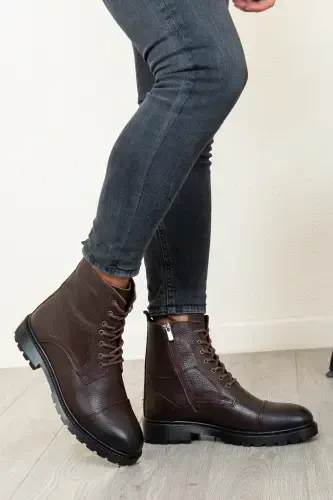 D402 Натуральная Кожа Непромерзаемые Зимние Мужские Ботинки Резиновая Подошва-Коричневый - 7