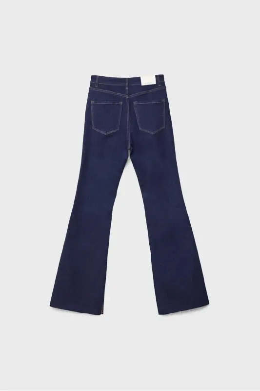 D74 slim fit İspanyol paça jean - Mavi Denim - 8