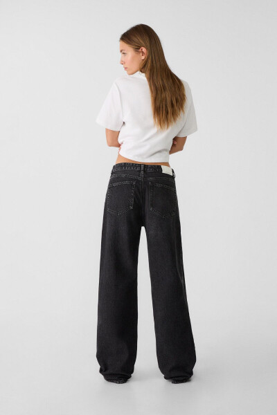 D92 Straight Wide-Yıkanmış görünümlü siyah denim - 3