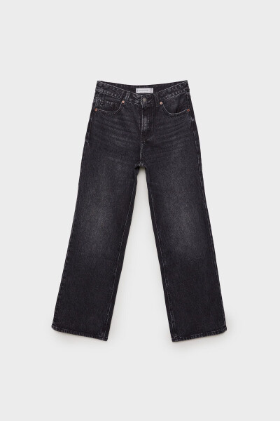 D92 Straight Wide-Yıkanmış görünümlü siyah denim - 5