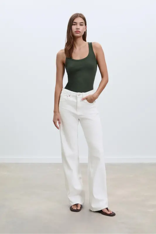 D92 straight fit geniş paça jean-Beyaz - 2