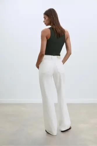 D92 straight fit geniş paça jean-Beyaz - 5