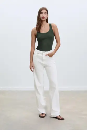 D92 straight fit geniş paça jean-Beyaz - STRADIVARIUS (1)