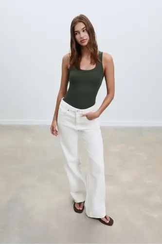 D92 straight fit geniş paça jean-Beyaz 