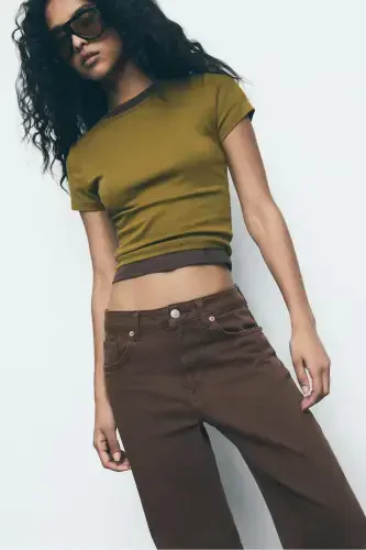 D92 straight fit широкие джинсы - Коричневый - 6