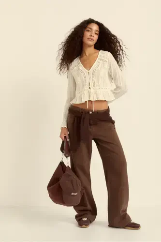 D92 straight fit широкие джинсы - Коричневый - 8