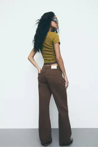 D92 straight fit широкие джинсы - Коричневый - 7