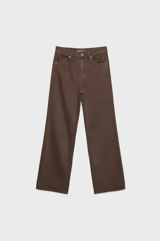D92 straight fit wide leg jeans-Brown - 1