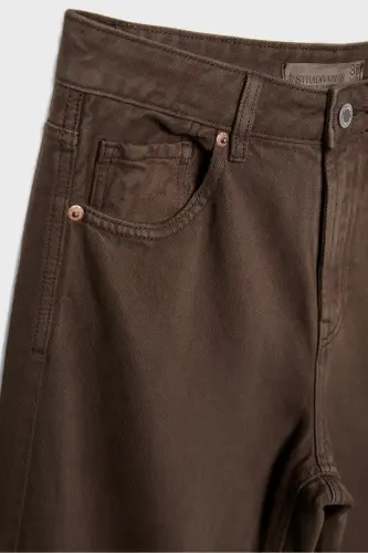 D92 straight fit wide leg jeans-Brown - 3